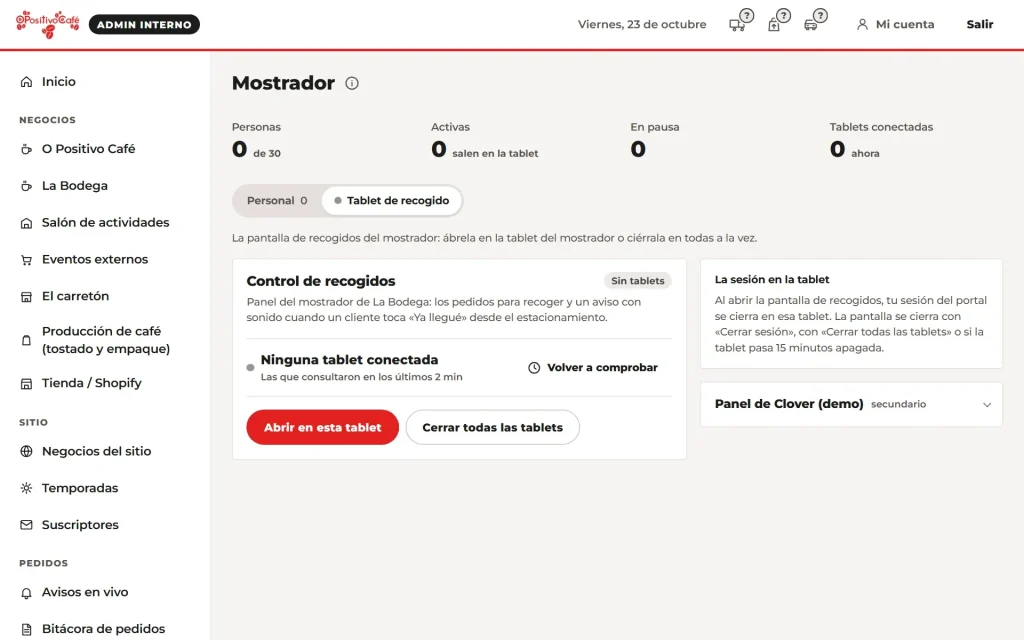 O Positivo Café · portal pedidos tablet