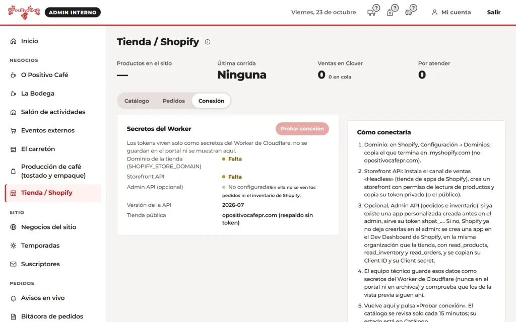 O Positivo Café · portal tienda conexion