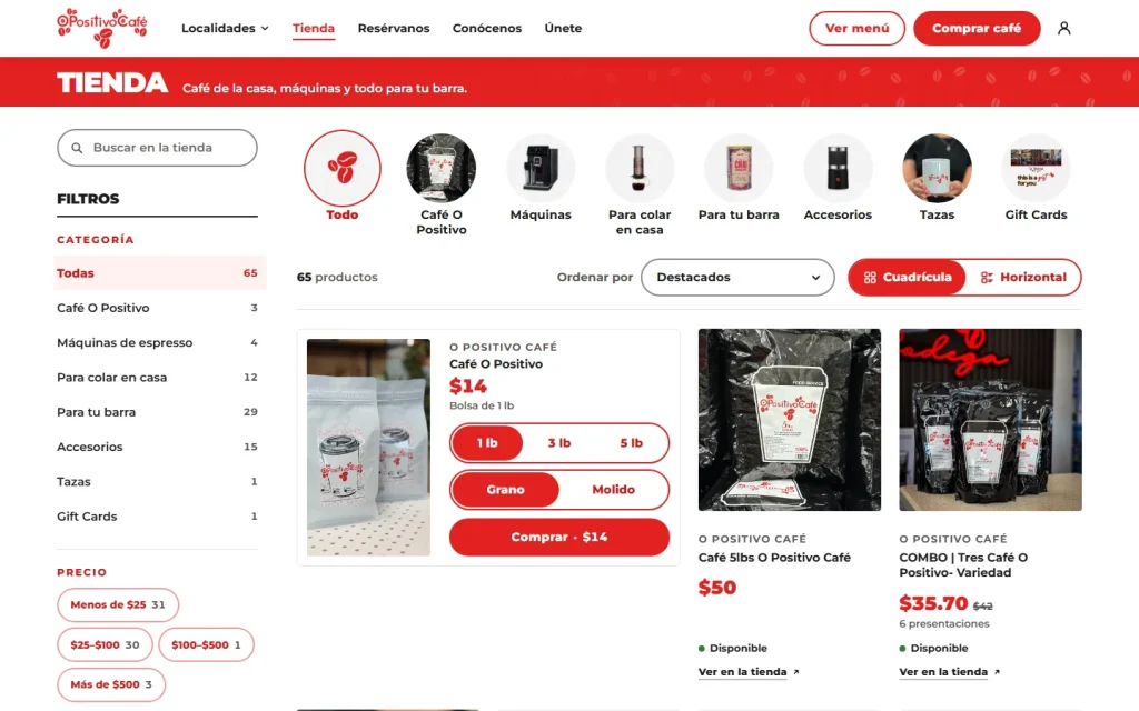 O Positivo Café · web tienda